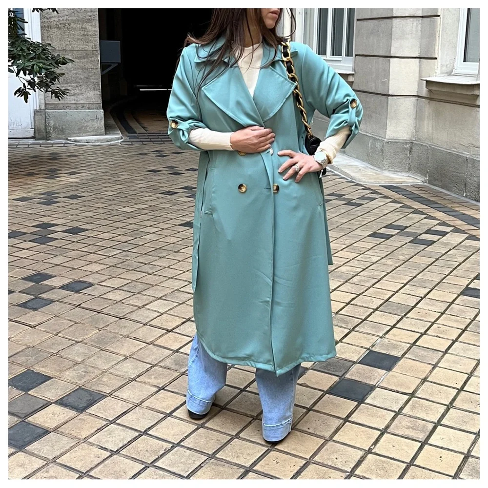 46 Made in France Fabulous Spring Belted Trench Coat jacket - Picture 7 of 7